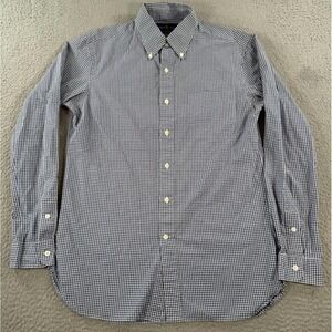 Polo‎ Ralph Lauren 120's Poplin Shirt Men Medium Blue White Gingham Check Preppy